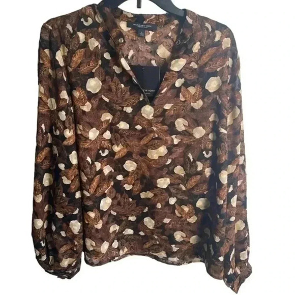 Marc New York Tops - 5/$25 BUNDLE SALE!! Marc New York NWT Brown & Cream Satin Floral Leaf Blouse